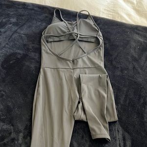 Long pants activewear jumpsuit with open back